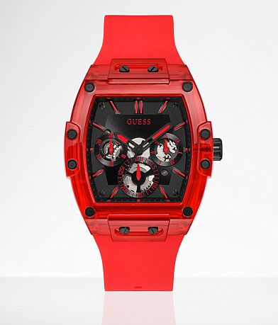 Guess Red Skeleton Watch front view
