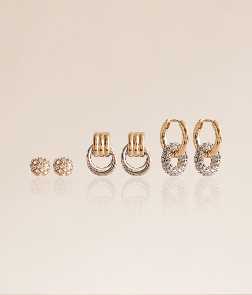 3 Pack Two Tone Earring Set