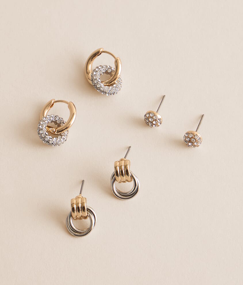 3 Pack Two Tone Earring Set