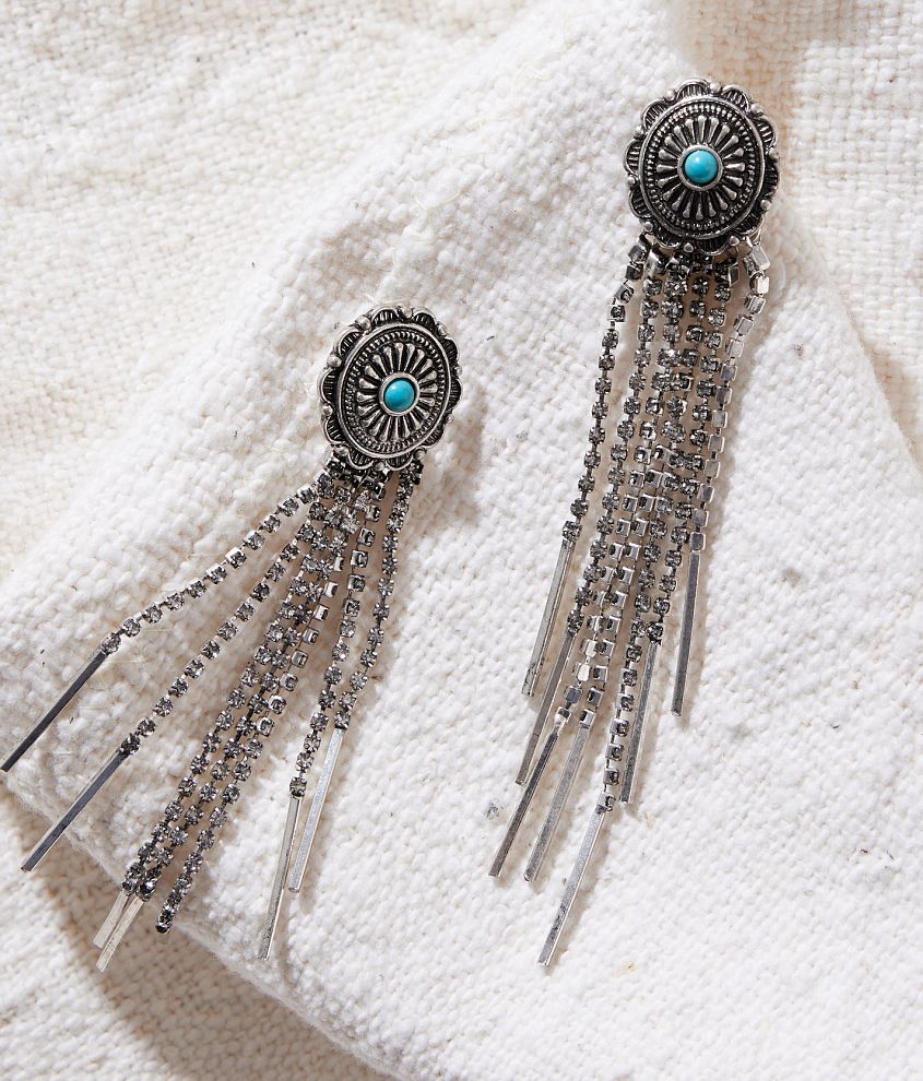 Sterling &#38; Stitch Western Rhinestone Fringe Earring front view