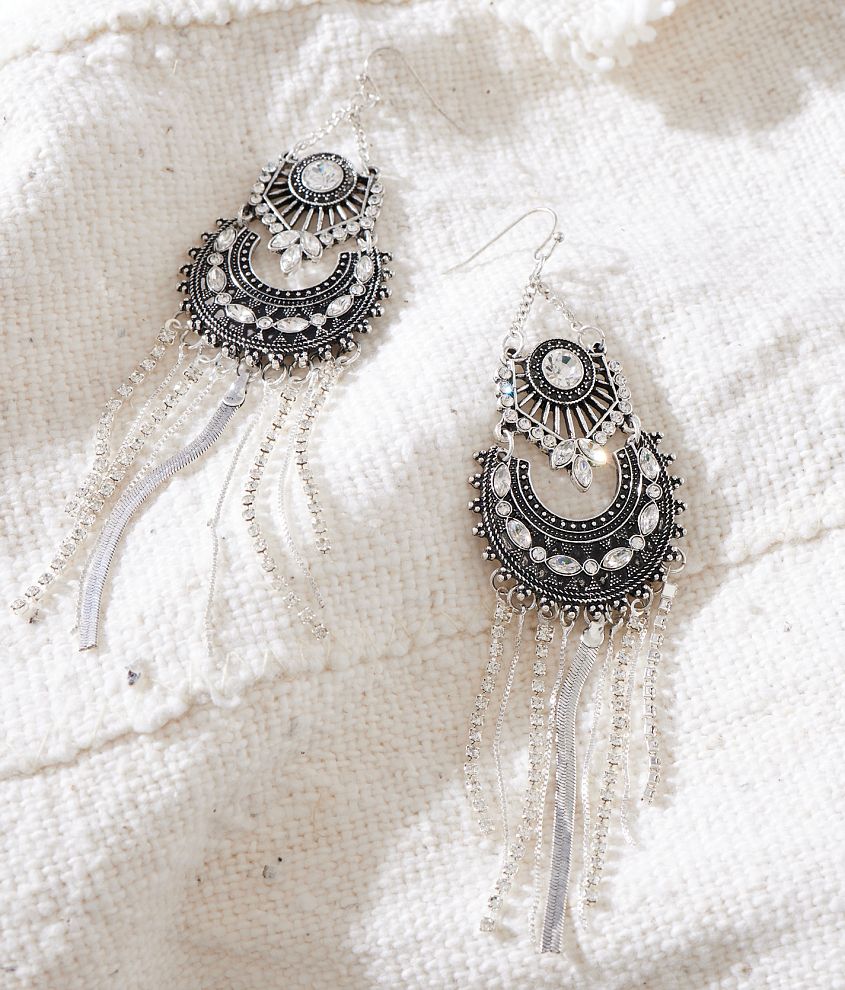 Sterling &#38; Stitch Western Glitz Fringe Drop Earring front view