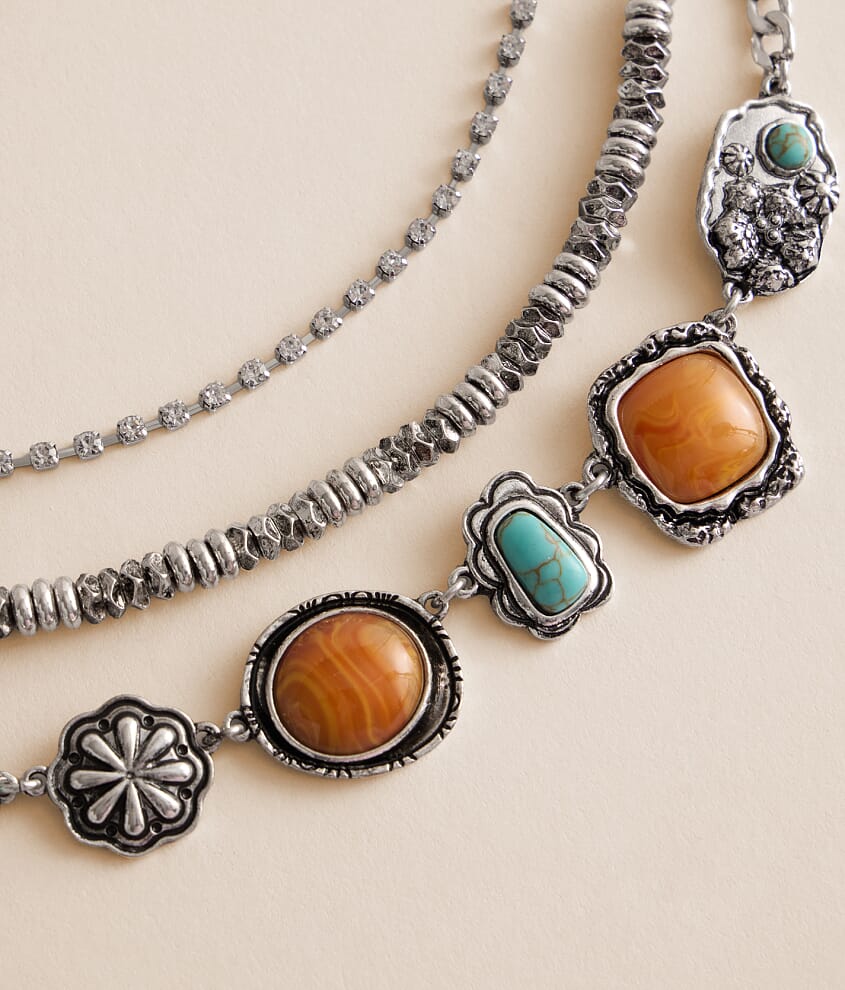 3 Pack Statement Stone Necklace Set