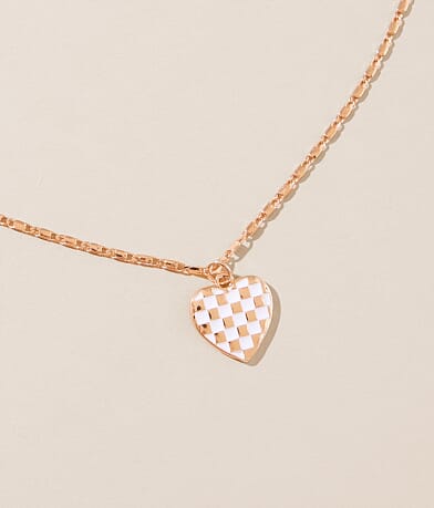 boutique by BKE Checkered Heart Necklace front view