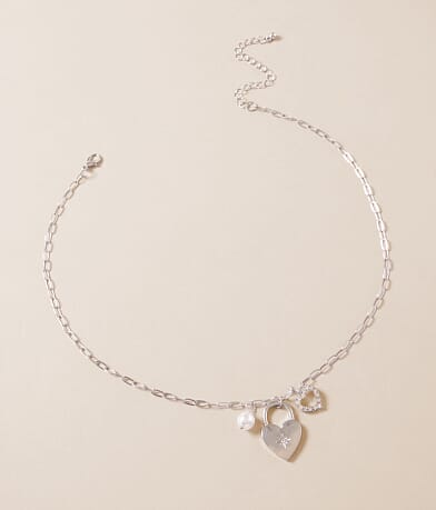 boutique by BKE Glitz Heart Charm Necklace front view