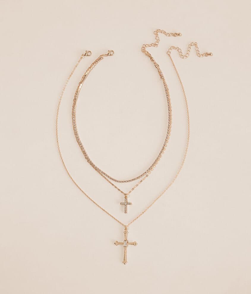 2 Pack Glitz Cross Necklace Set