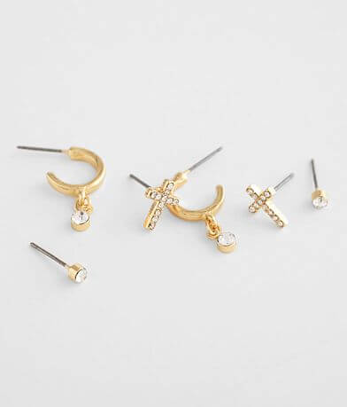 BKE Glitz 3 Pack 18k Gold Plated Stud Earring Set misc detail 1 view