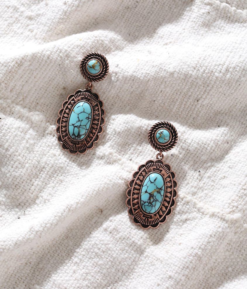 Sterling &#38; Stitch Statement Turquoise Earring front view