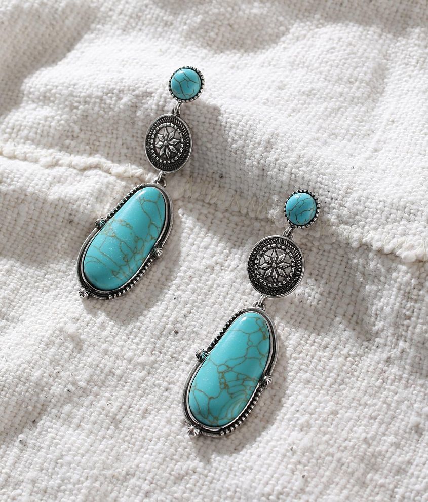 Sterling &#38; Stitch Turquoise Statement Earring front view