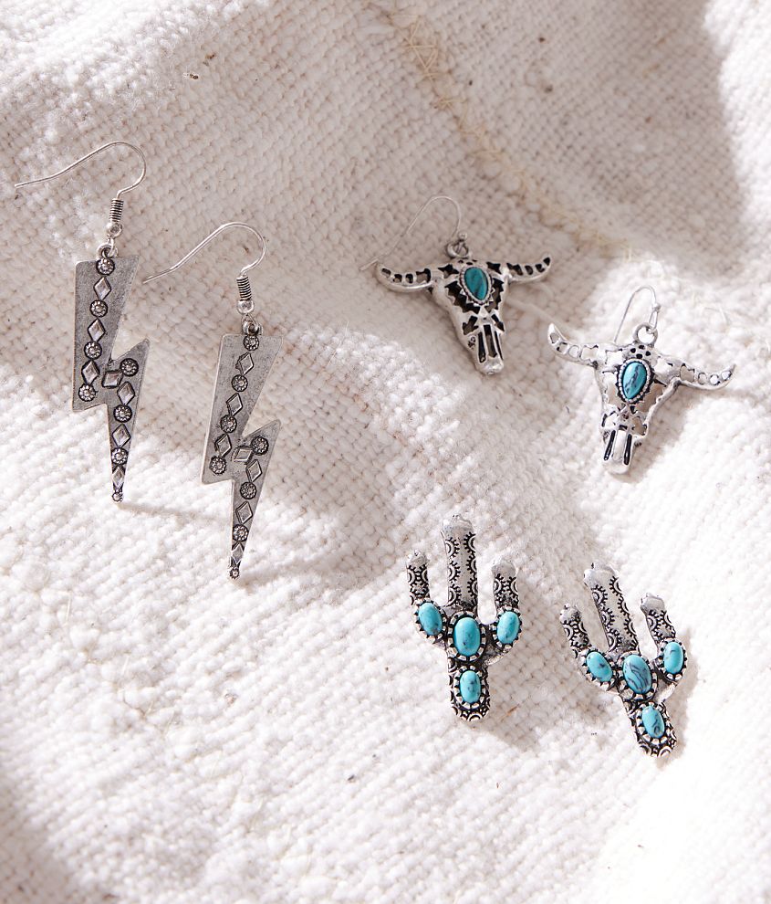 Sterling &#38; Stitch 3 Pack Turquoise Earring Set front view