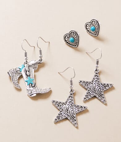 Sterling & Stitch 3 Pack Western Earring Set front view