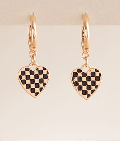 BKE Checkered Heart Hoop Earrings front view