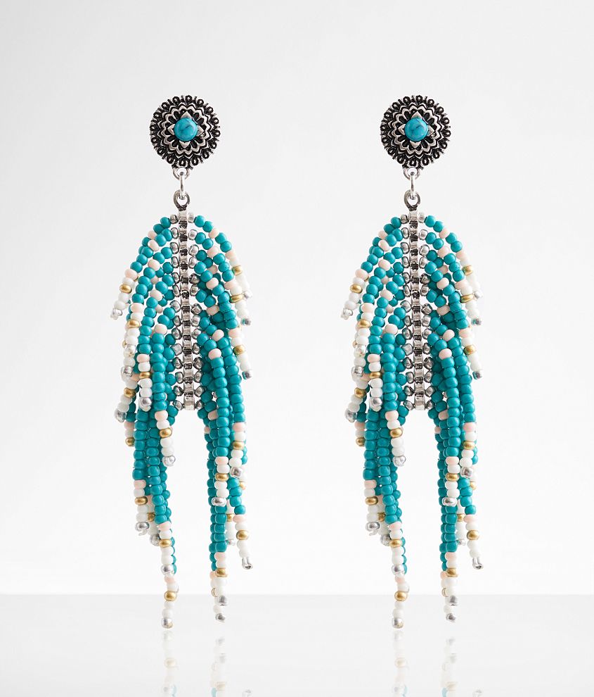 Belle Angled Stripes Beaded Fringe Earrings / SaySay Boutique