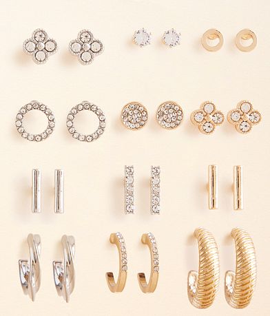 boutique by BKE 12 Pack Mixed Metal Earring Set front view