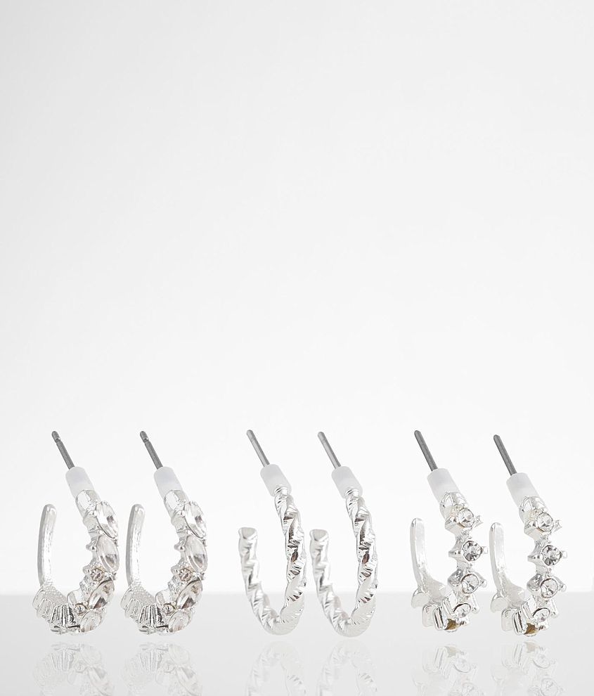 boutique by BKE 3 Pack Glitz Hoop Earring Set front view