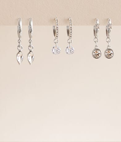 boutique by BKE 3 Pack Rhinestone Hoop Earring Set front view