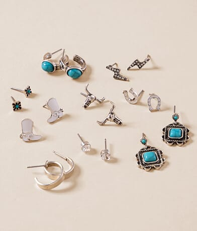 Sterling & Stitch 9 Pack Western Earring Set front view