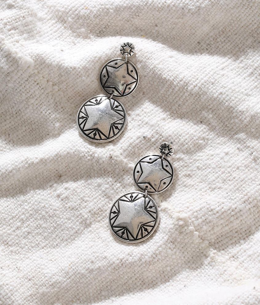 Sterling &#38; Stitch Embossed Star Earring front view