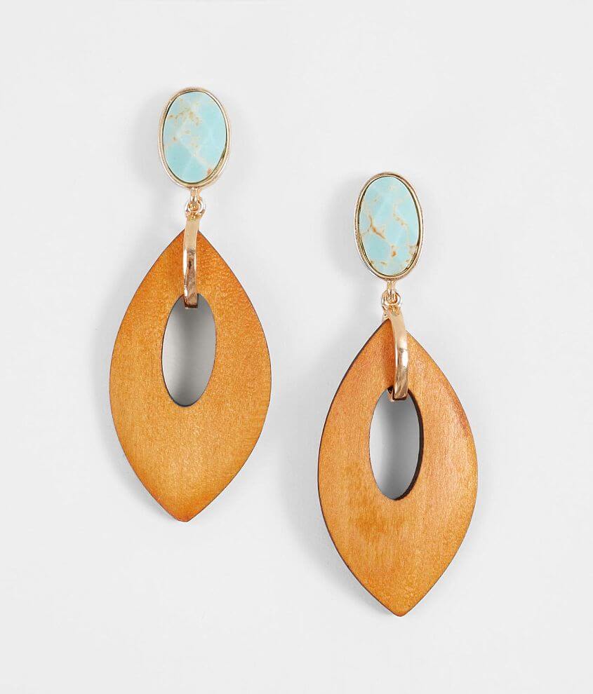 BKE Turquoise & Wood Cut-Out Earring front view