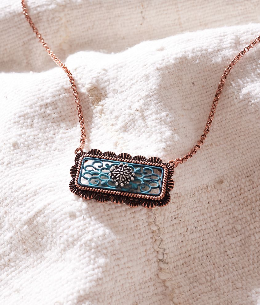 Sterling &#38; Stitch Turquoise Pendant Necklace front view