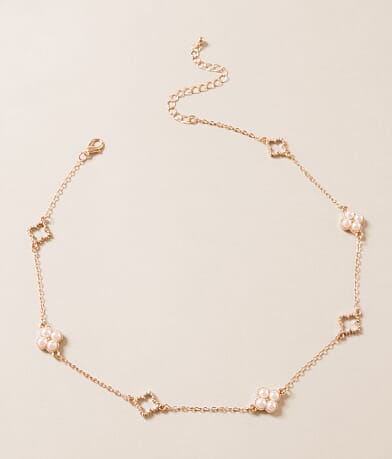 BKE Faux Pearl Clover Necklace front view