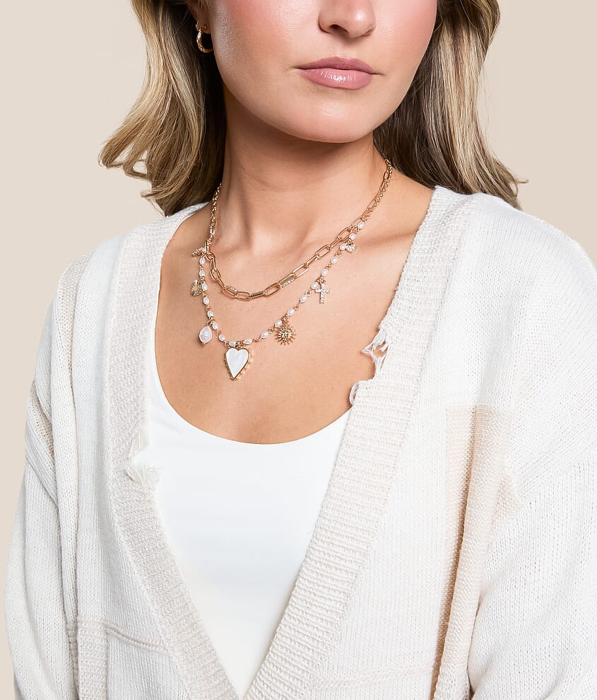 2 Pack Faux Pearl Charm Necklace Set