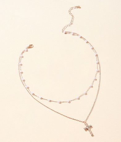 boutique by BKE Rhinestone Cross Necklace front view