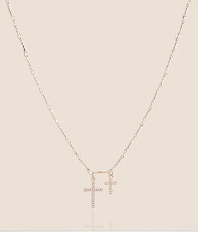 boutique by BKE Double Cross Pendant Necklace front view