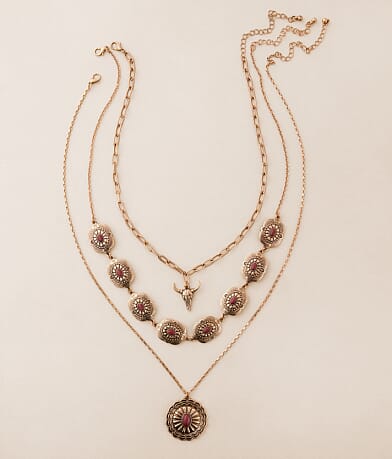 Sterling & Stitch 3 Pack Western Stone Necklace Set front view