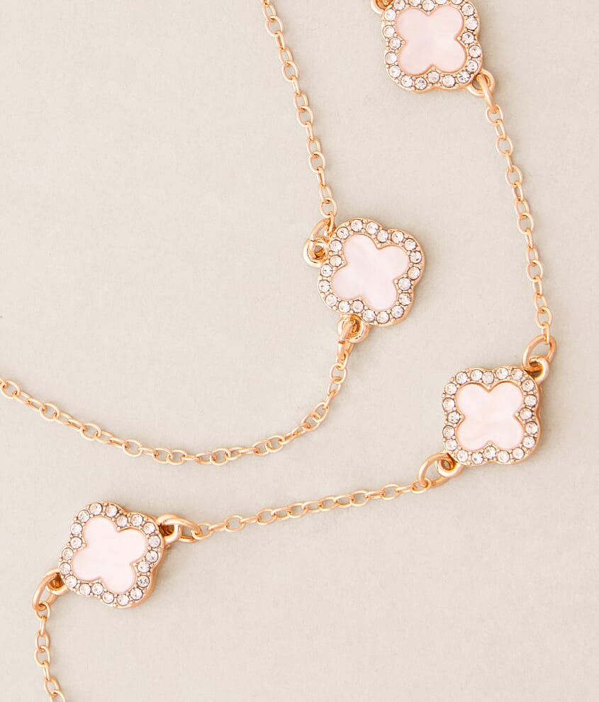 2 Pack Rhinestone Clover Necklace Set