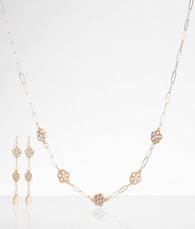 boutique by BKE Glitz Floral Earring & Necklace Set front view