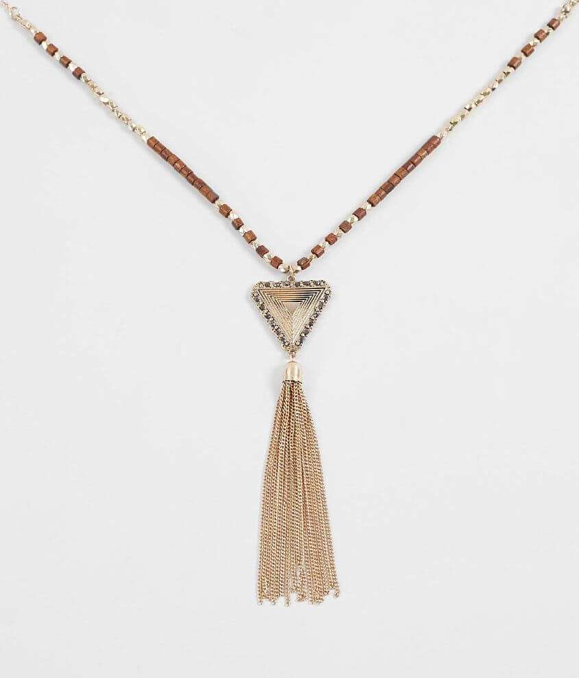 BKE Wooden Beaded Tassel Necklace front view