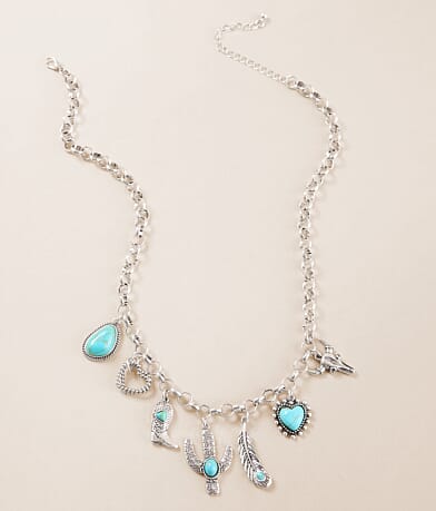 Sterling & Stitch Western Turquoise Charm Necklace front view