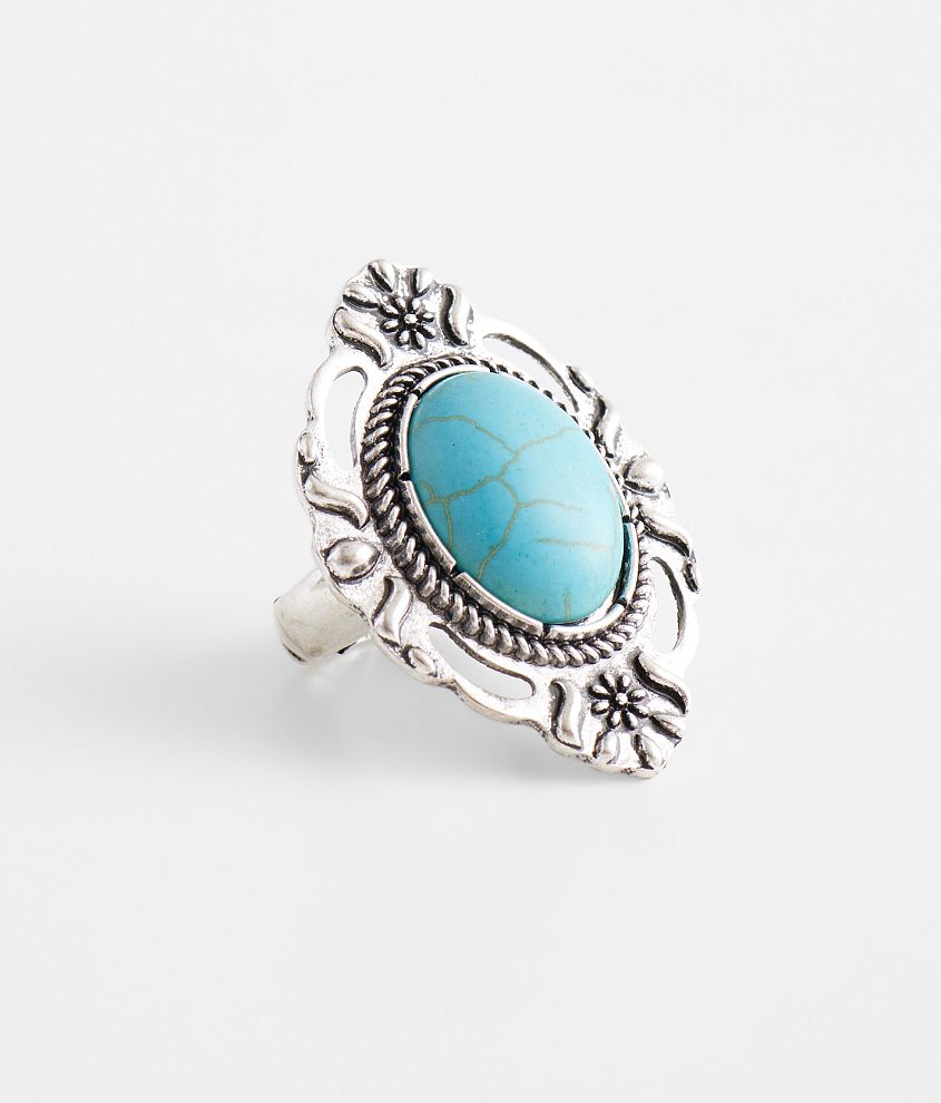 boutique by BKE Western Turquoise Statement Ring front view