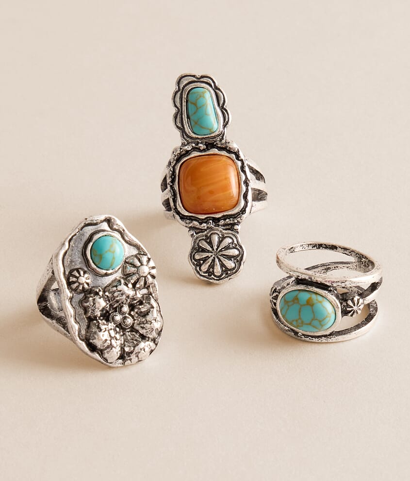 3 Pack Western Stone Ring Set