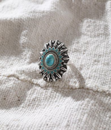Sterling & Stitch Turquoise Stretch Ring front view