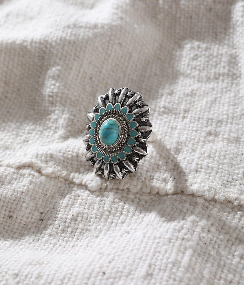 Sterling &#38; Stitch Turquoise Stretch Ring front view