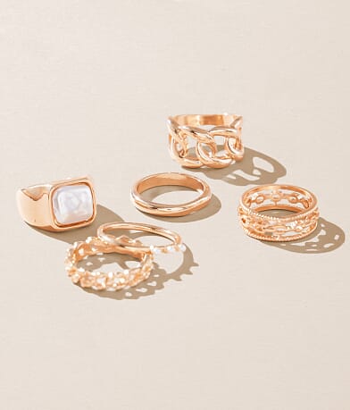 boutique by BKE 6 Pack Faux Pearl Ring Set front view