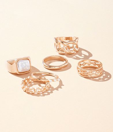 boutique by BKE 6 Pack Faux Pearl Ring Set front view
