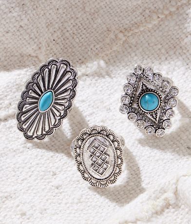 Sterling & Stitch 3 Pack Western Glitz Ring Set front view