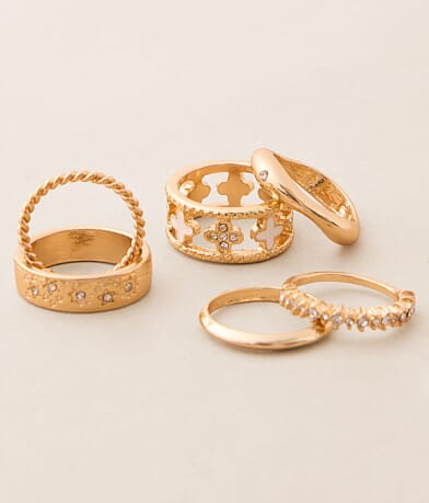 boutique by BKE 6 Pack Clover Ring Set front view