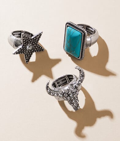 Sterling & Stitch 3 Pack Western Statement Ring Set front view