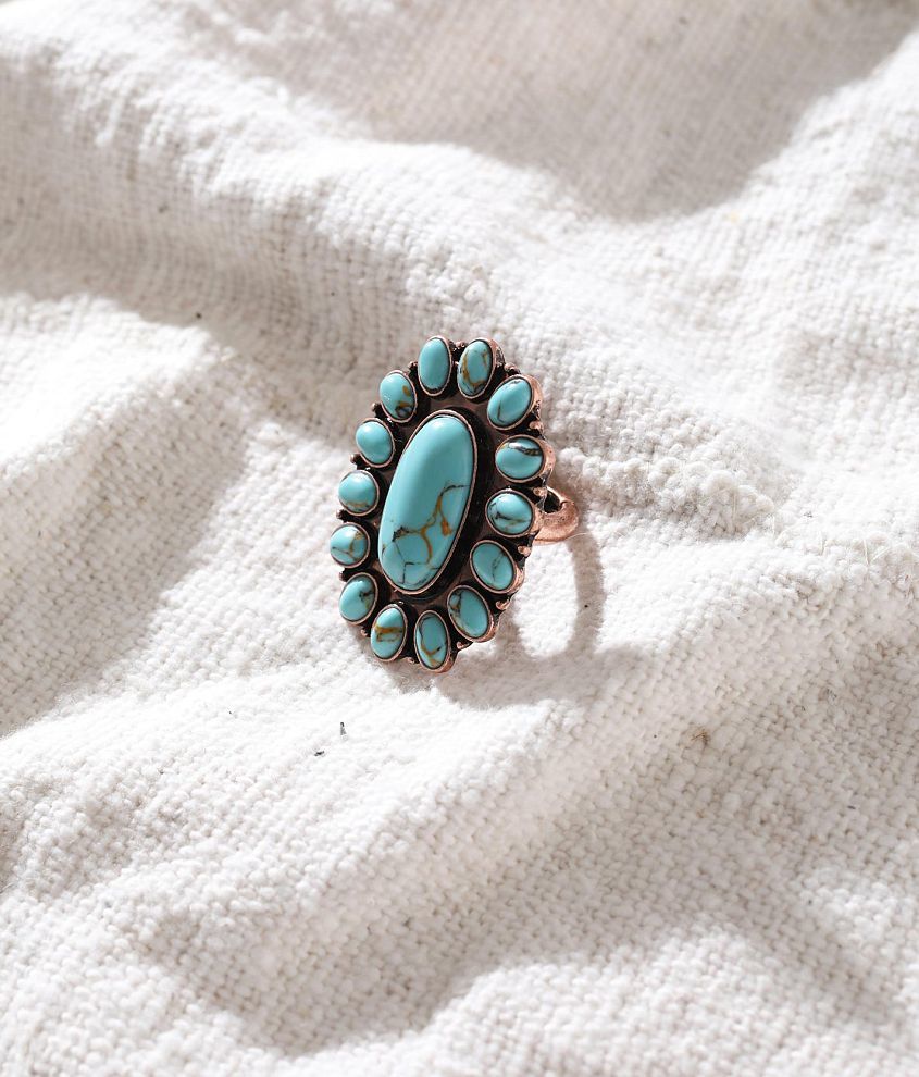 Sterling &#38; Stitch Turquoise Statement Ring front view