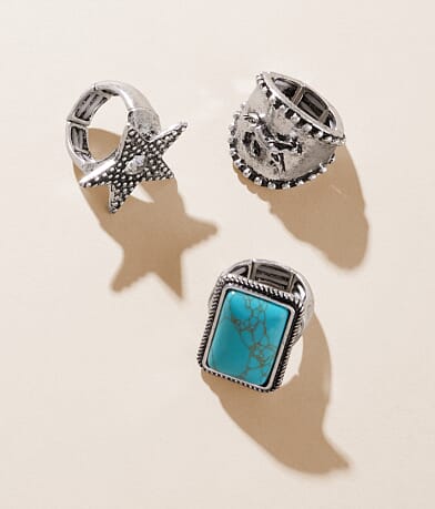 Sterling & Stitch 3 Pack Western Statement Ring Set front view