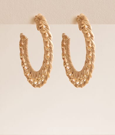 boutique by BKE Raffia Wrapped Hoop Earring front view