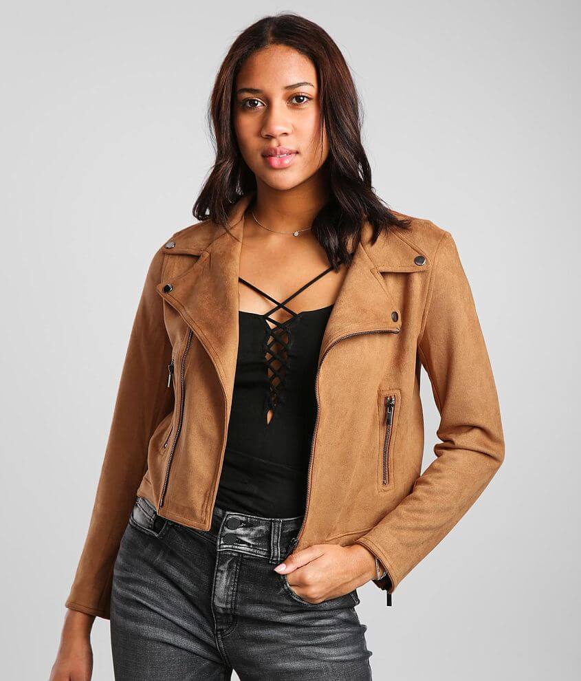 Womens faux shop suede moto jacket