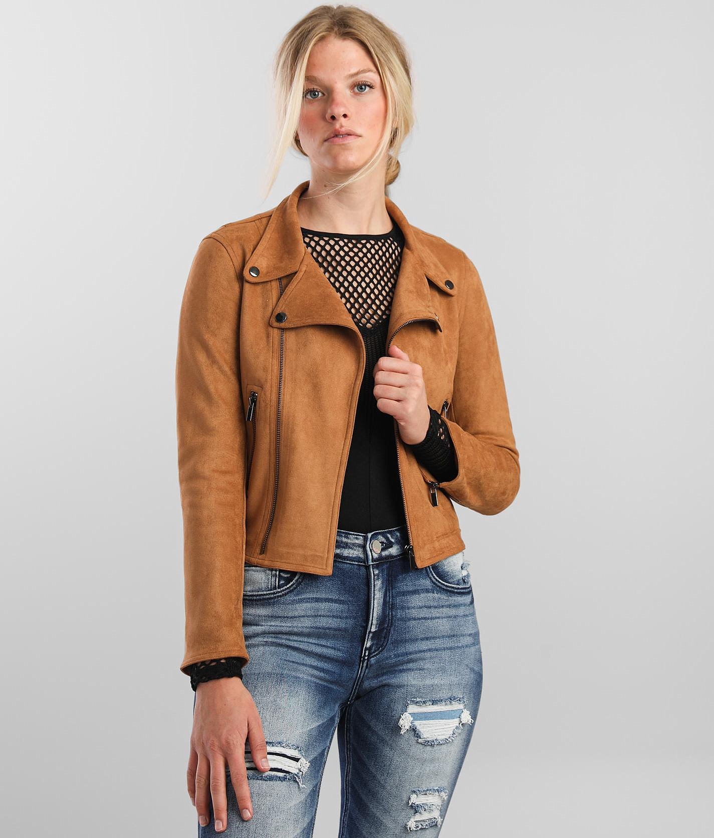 brown faux suede jacket womens