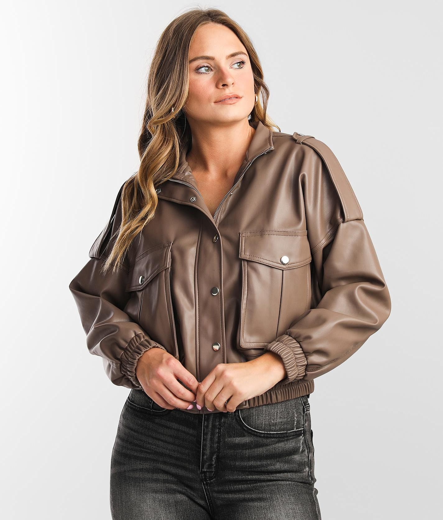 Shinestar Faux Leather Jacket - Women's Coats/Jackets in Mushroom Grey |  Buckle