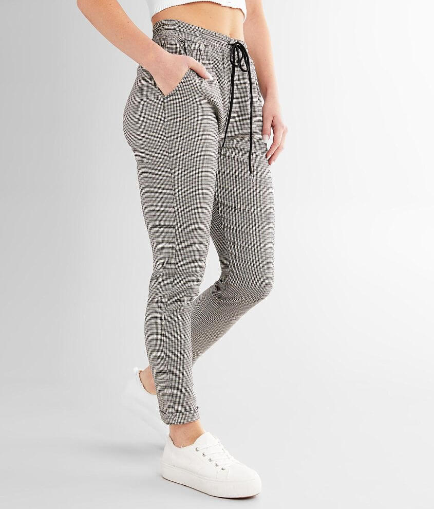 Shinestar Plaid Jogger Stretch Pant front view