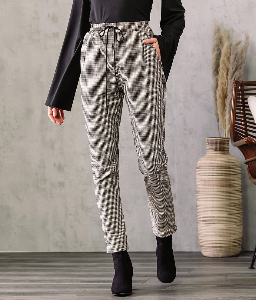 Houndstooth print drawstring jogger pants hot sale