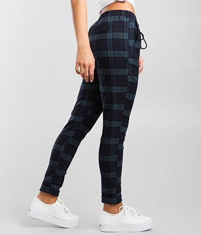 Shinestar Plaid Stretch Cuffed Jogger Pant full right side view